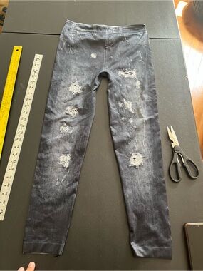 Gold medal Distressed Dark Wash Denim-Look Leggings l/xl